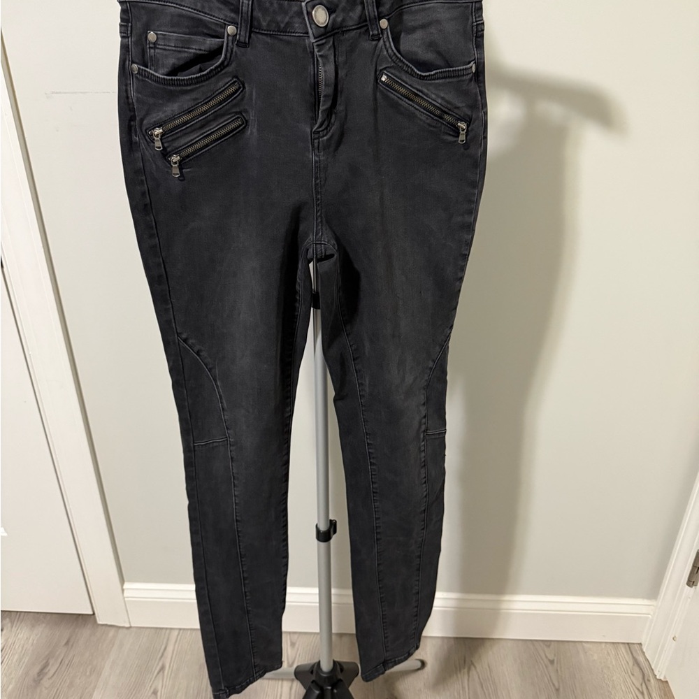 Mint Velvet Jeans Womens 14L (run Small) Black Denim Tapered Stretch Pants
